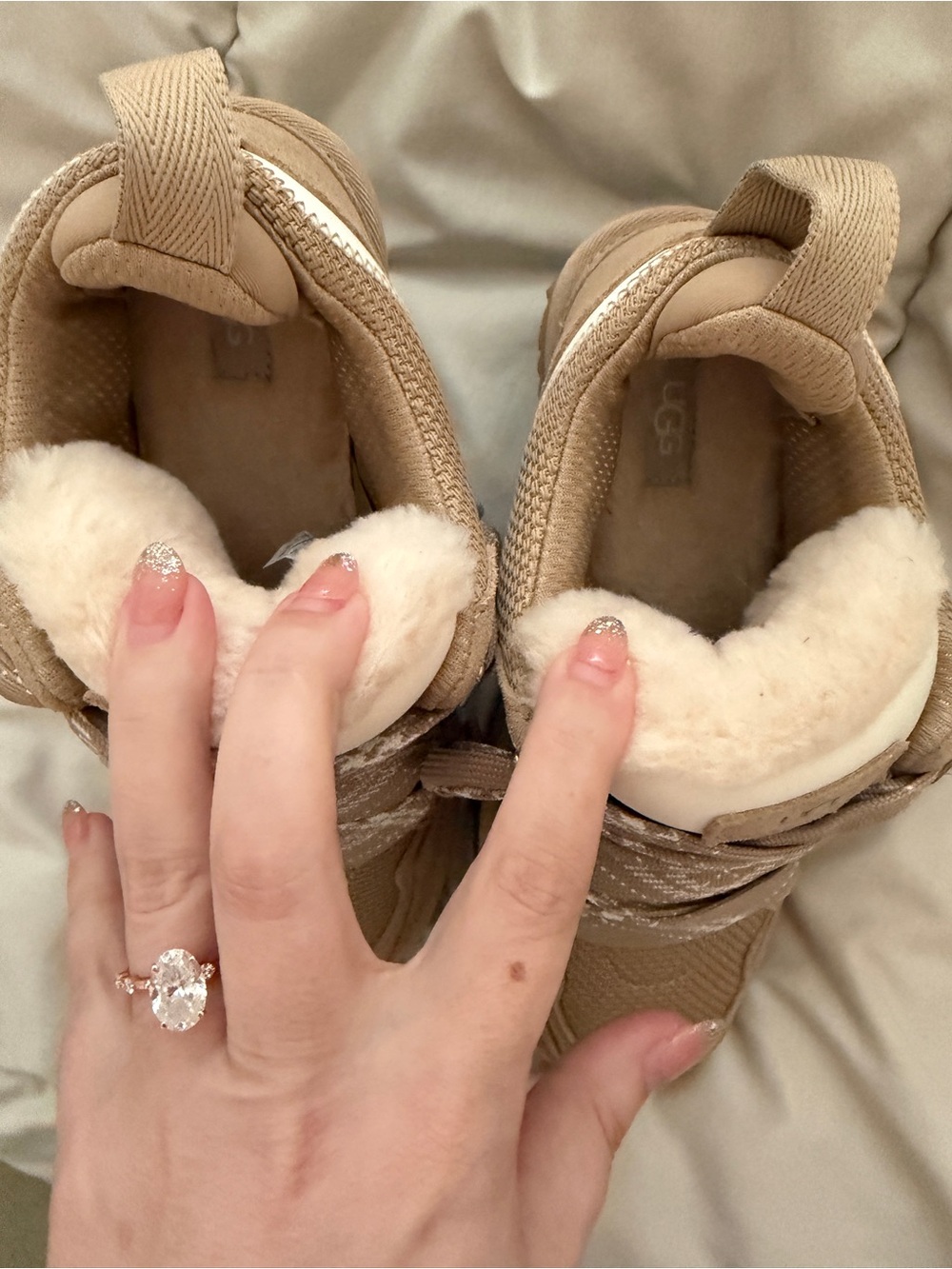 UGG Tan Platform Sneakers with Shearling Collar - Picture 4 of 5